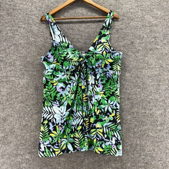 Swimsuits For All Swimsuit Women 20 Plus Green Floral V-Neck Sleeveless Lined - Picture 1 of 10